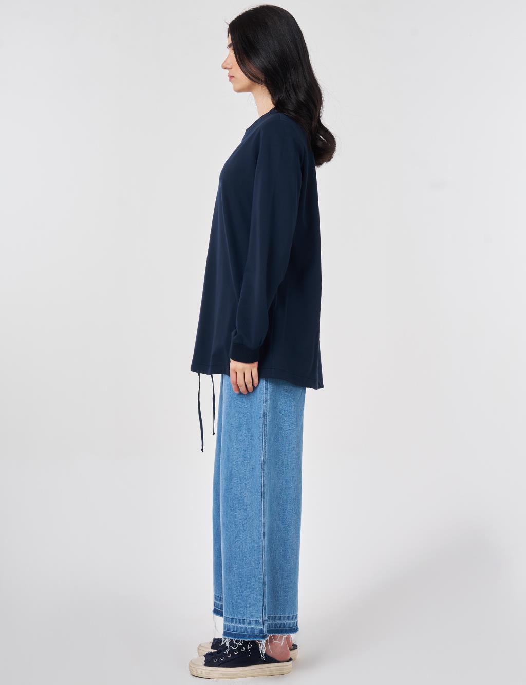 Crew Neck Knitted Blouse Dark Navy