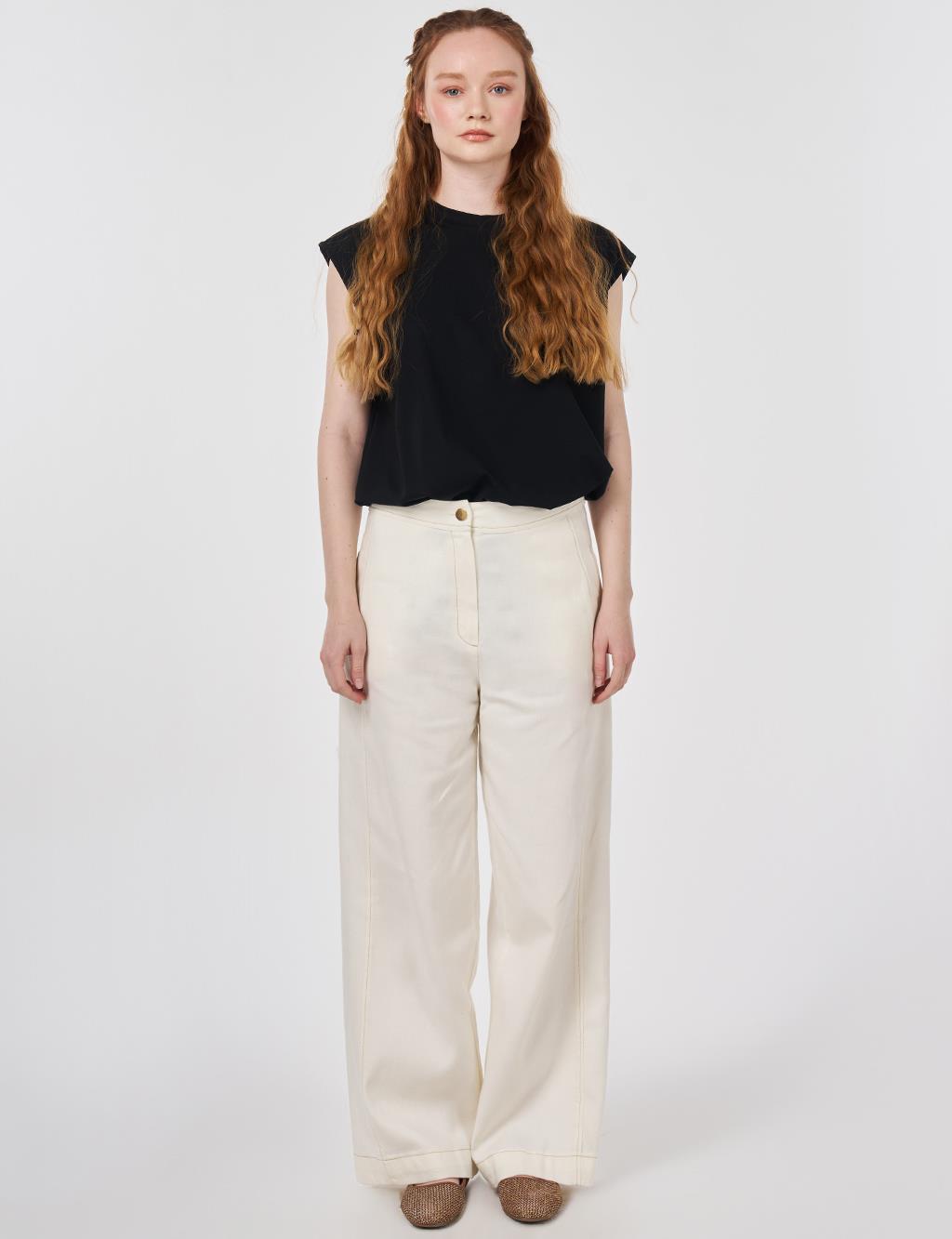 Relaxed Fit Canvas Pants Ecru