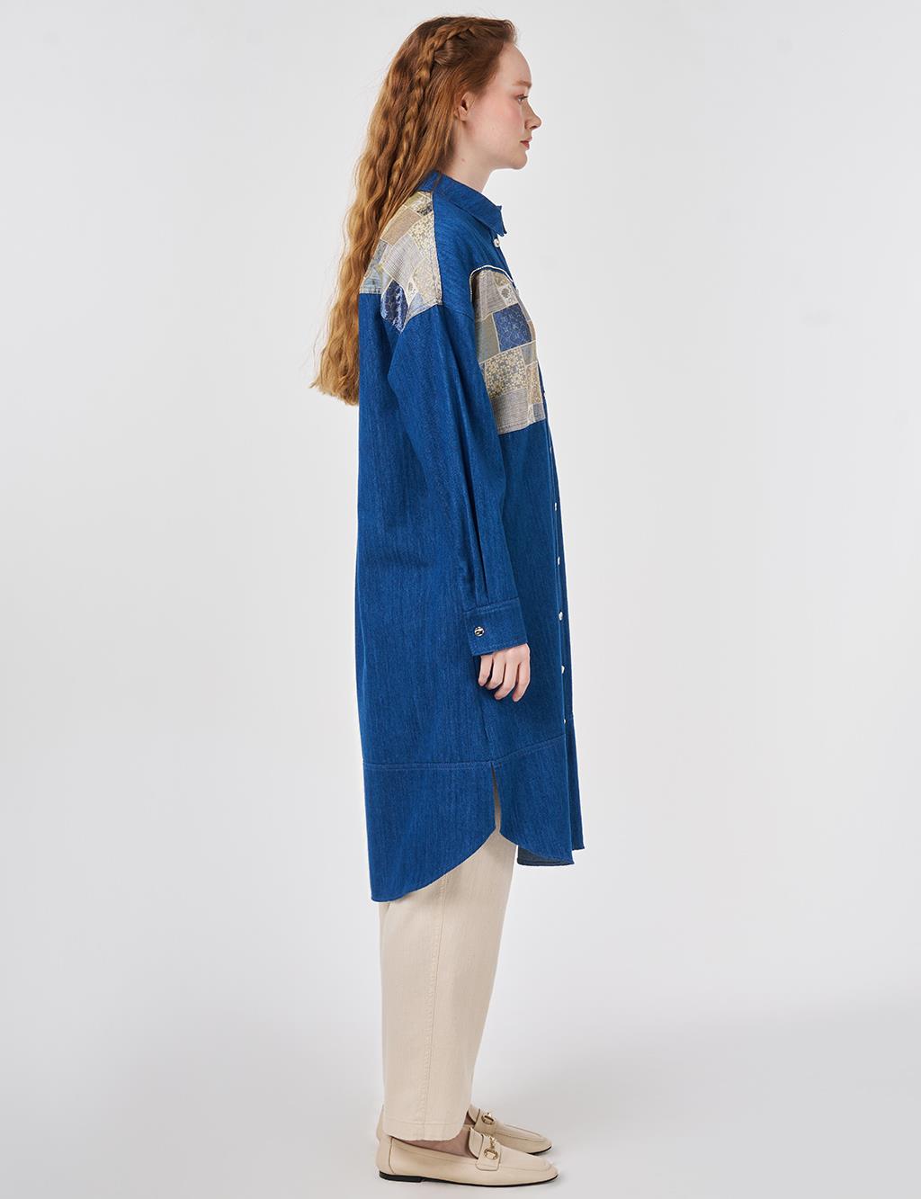 Washed Jacquard Denim Tunic Blue 