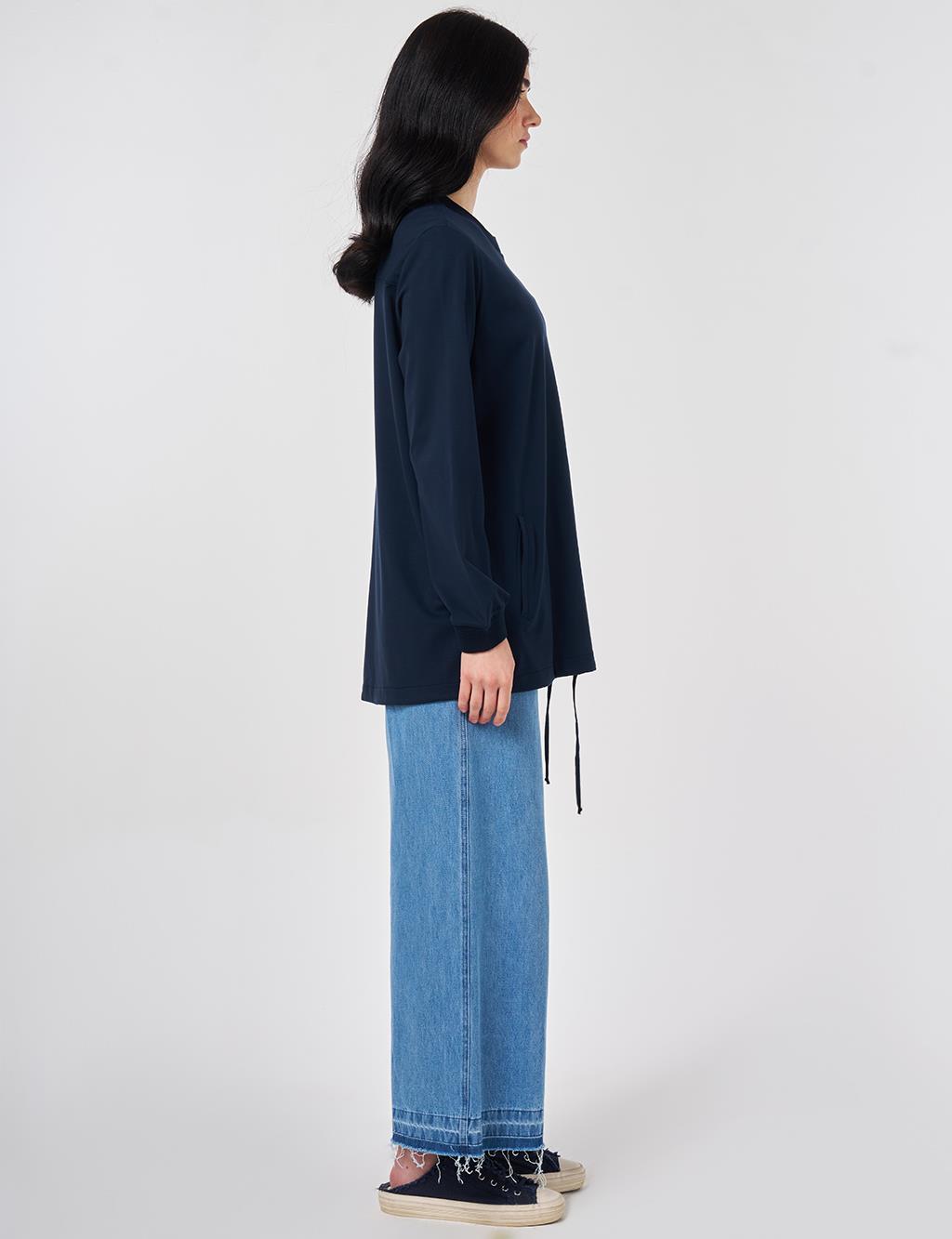 Crew Neck Knitted Blouse Dark Navy