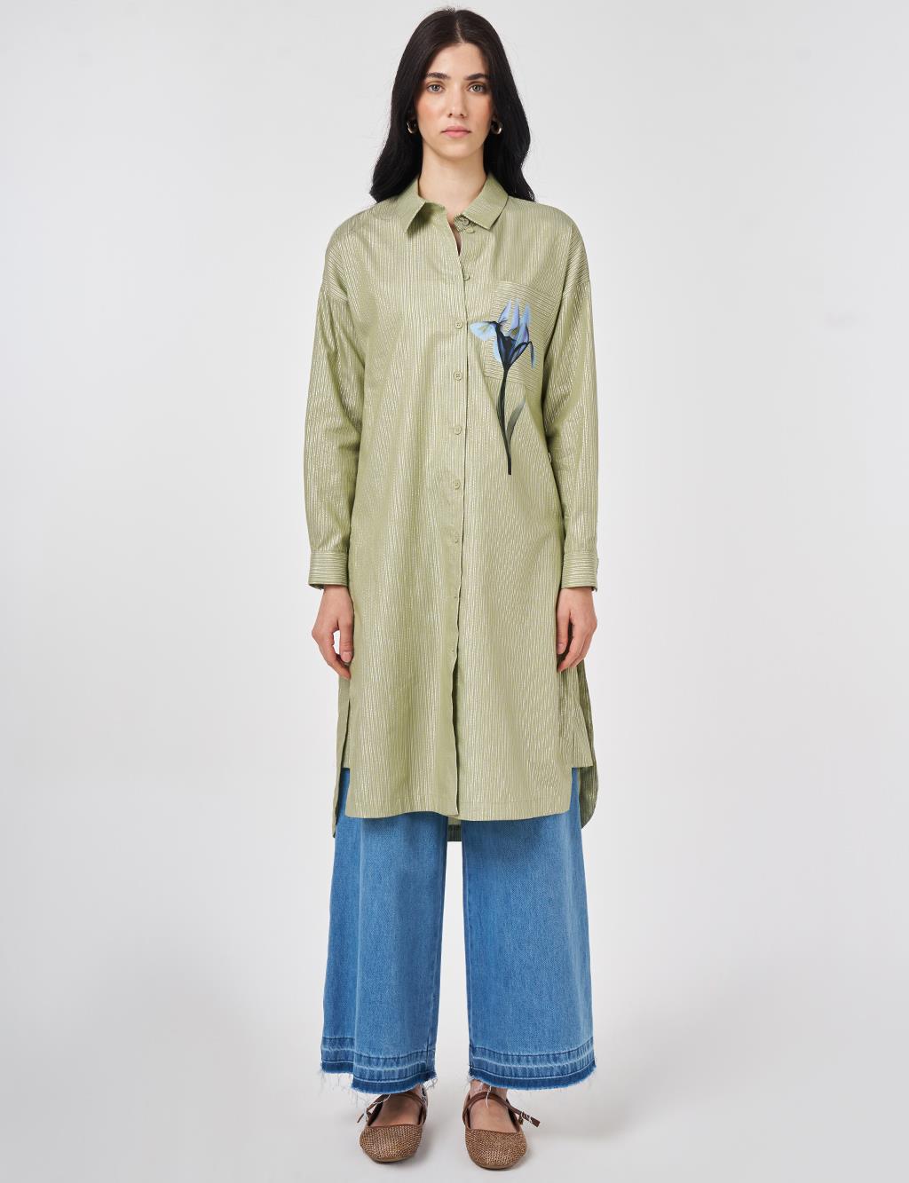 Floral Print Cotton Tunic Matcha Green