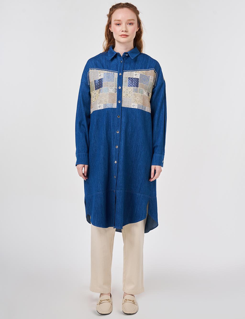 Washed Jacquard Denim Tunic Blue 