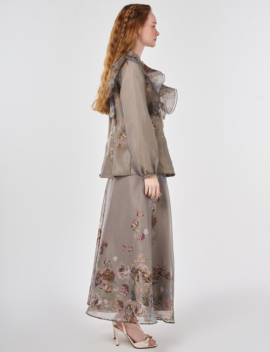 Organza Skirt Suit with Ruffle Detail, Moss Green