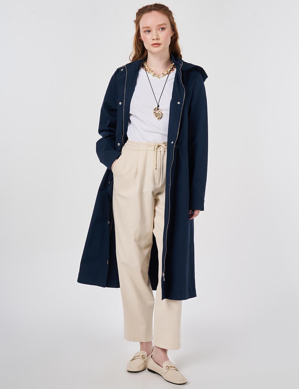 Hooded Short Trench Coat Dark Navy