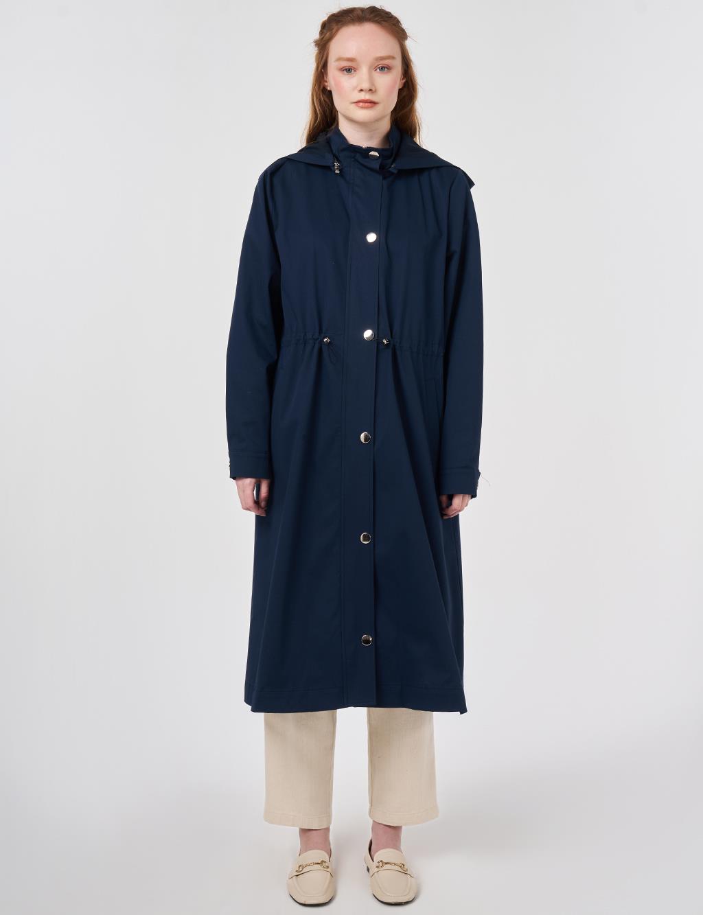 Hooded Short Trench Coat Dark Navy