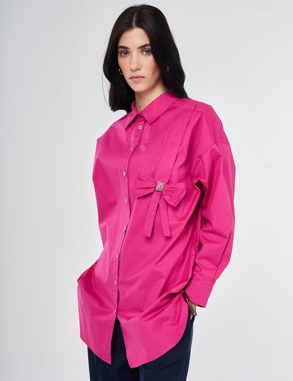 Bow-Detail Cotton Tunic Violet