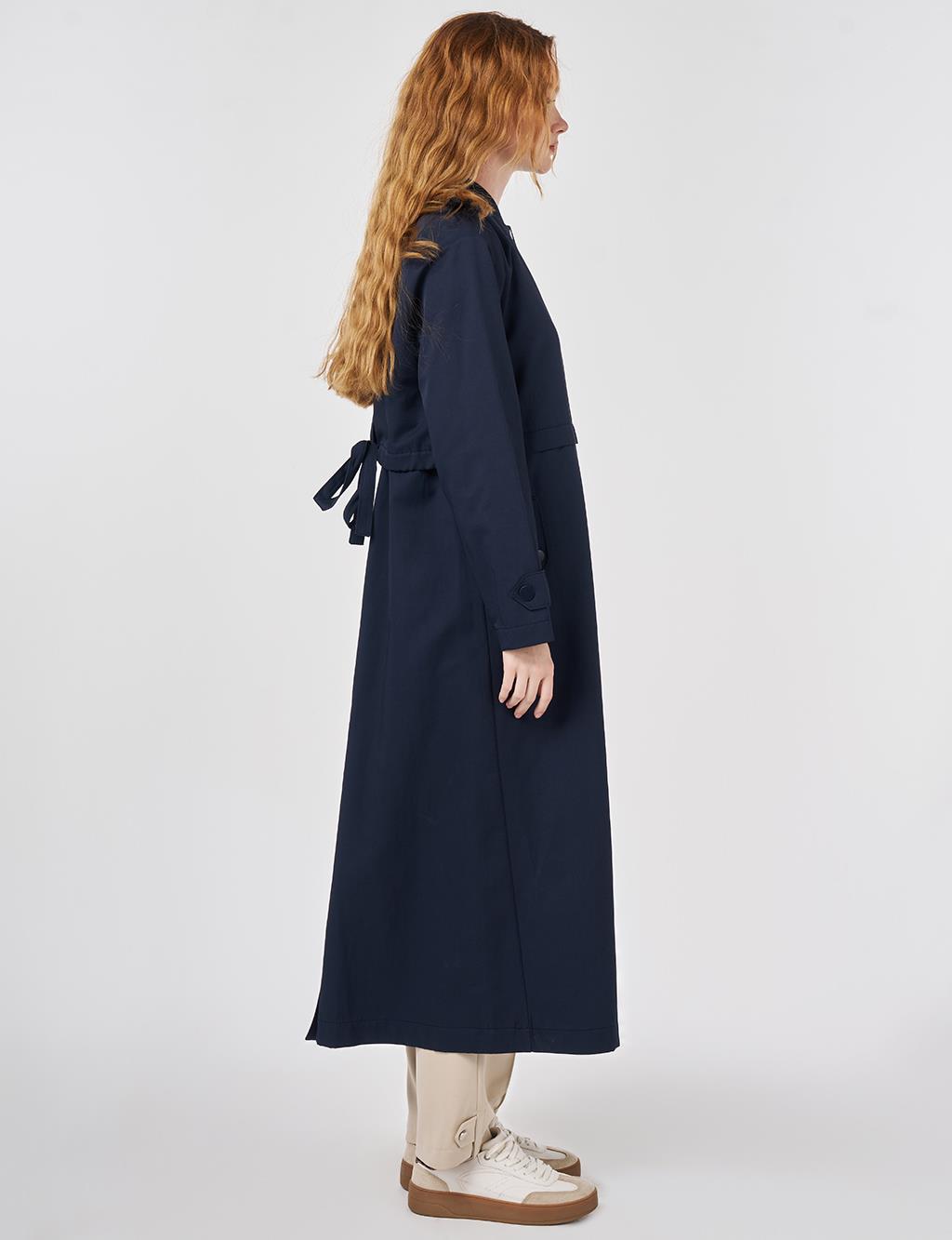 Epaulette-Detail Varsity Collar Throw-On Coat Dark Navy