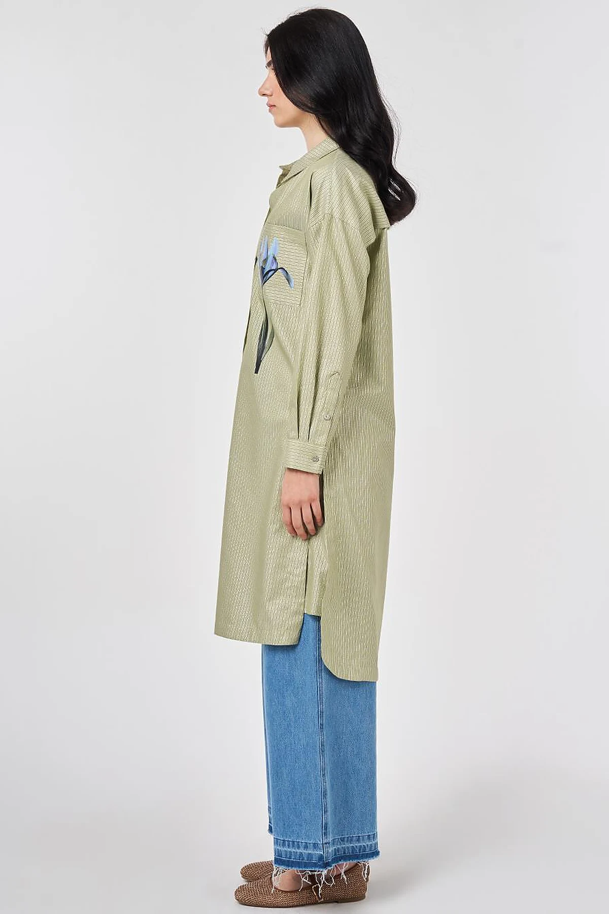 Floral Print Cotton Tunic Matcha Green