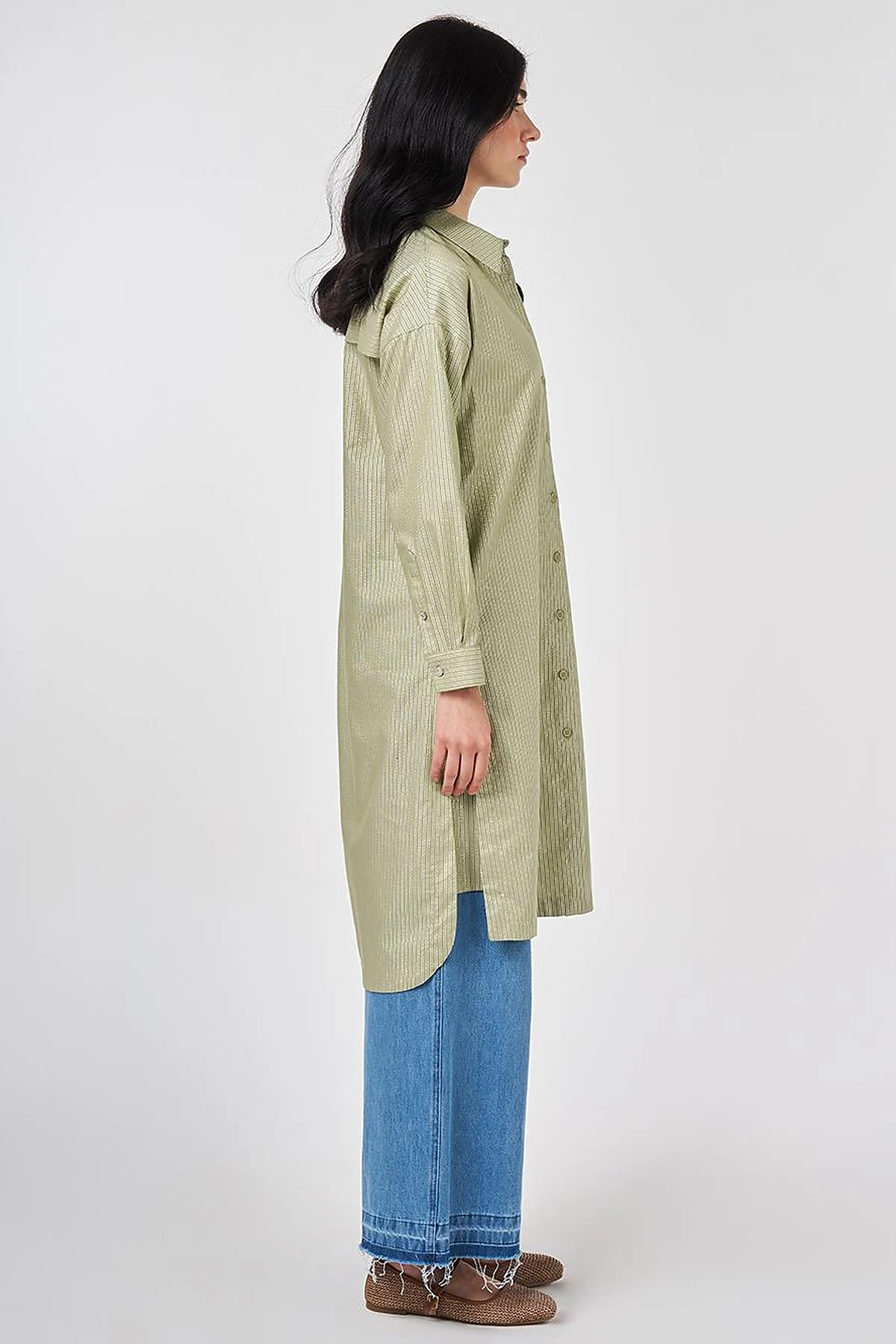 Floral Print Cotton Tunic Matcha Green