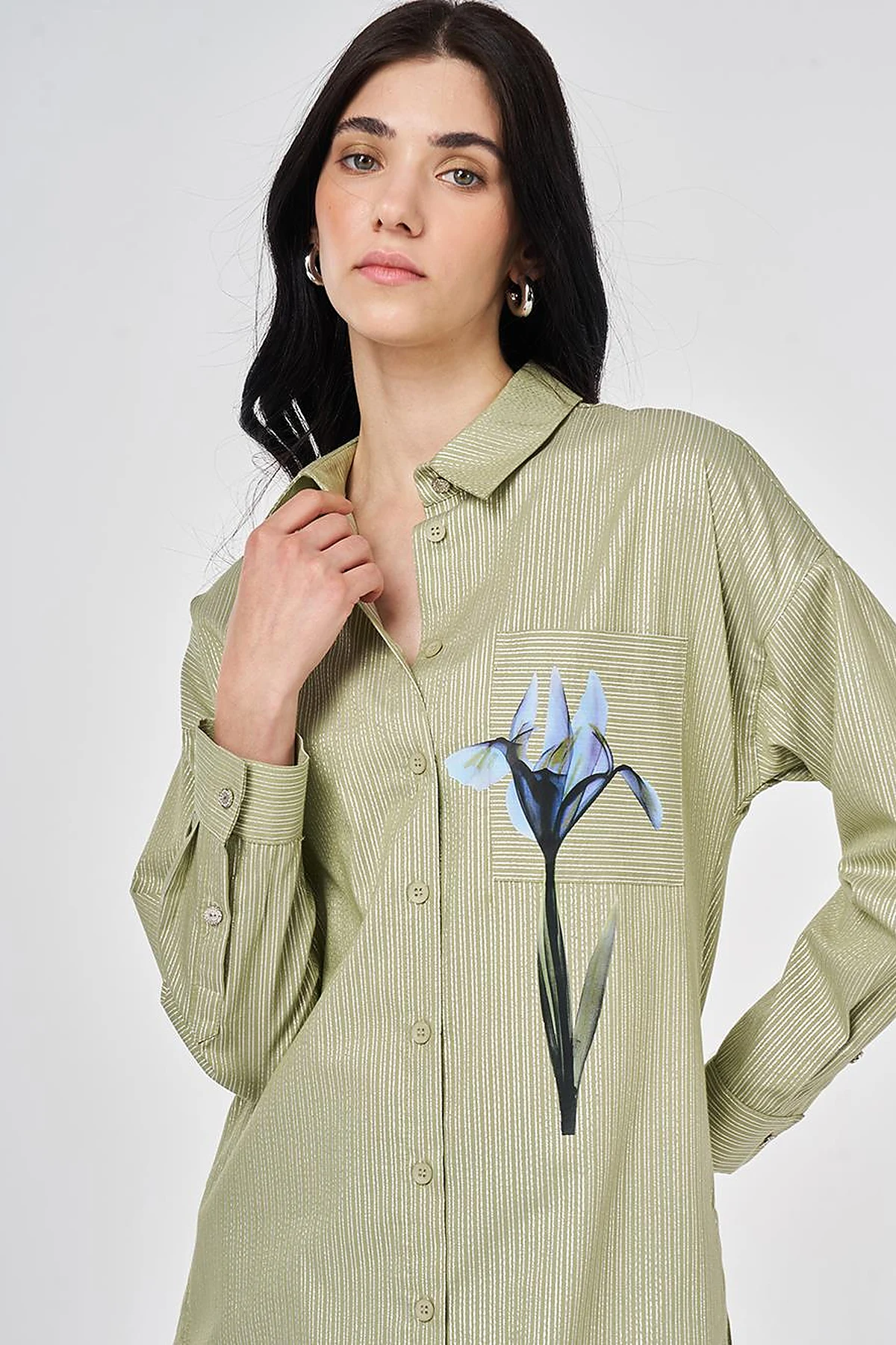Floral Print Cotton Tunic Matcha Green