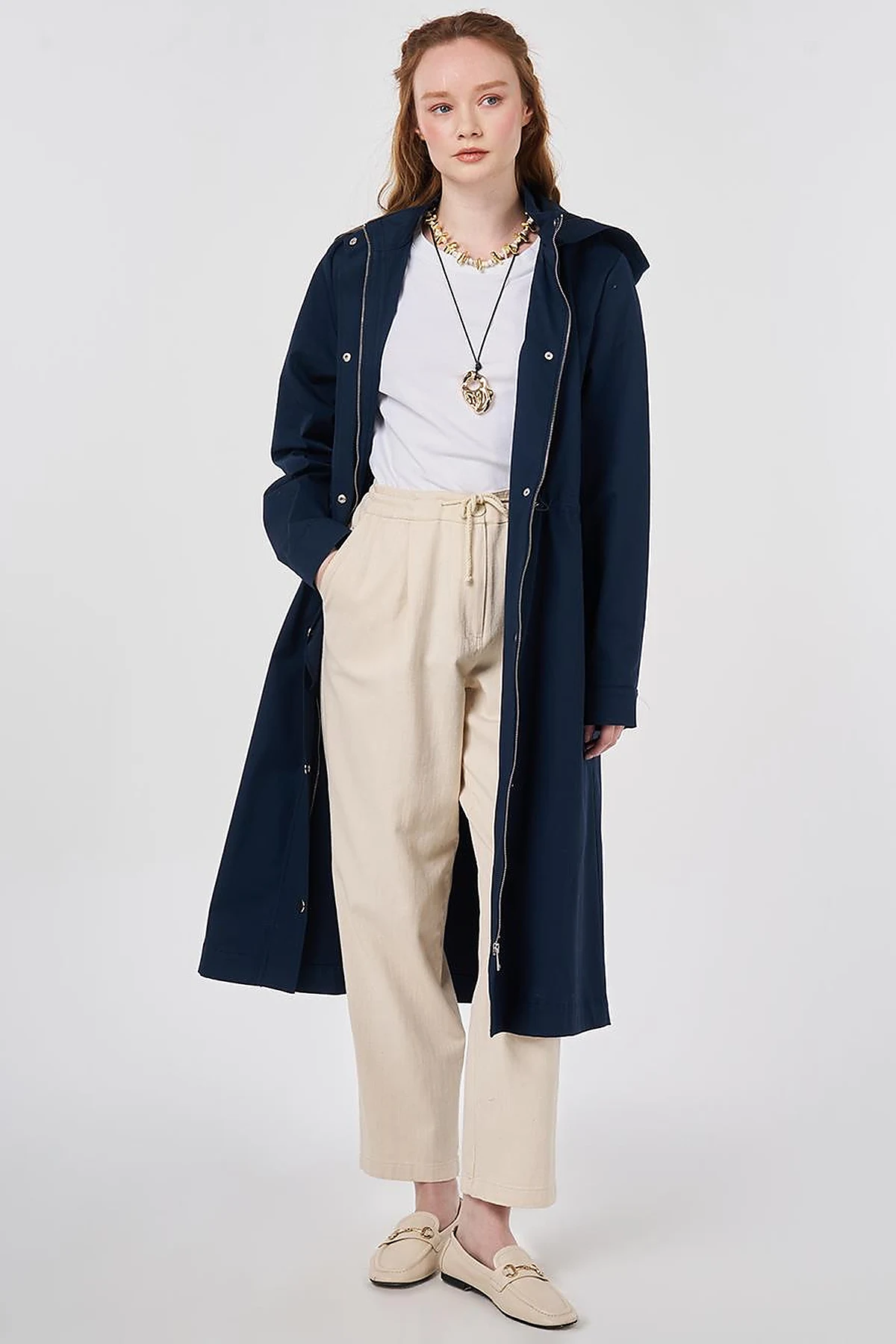 Hooded Trench Coat Dark Navy