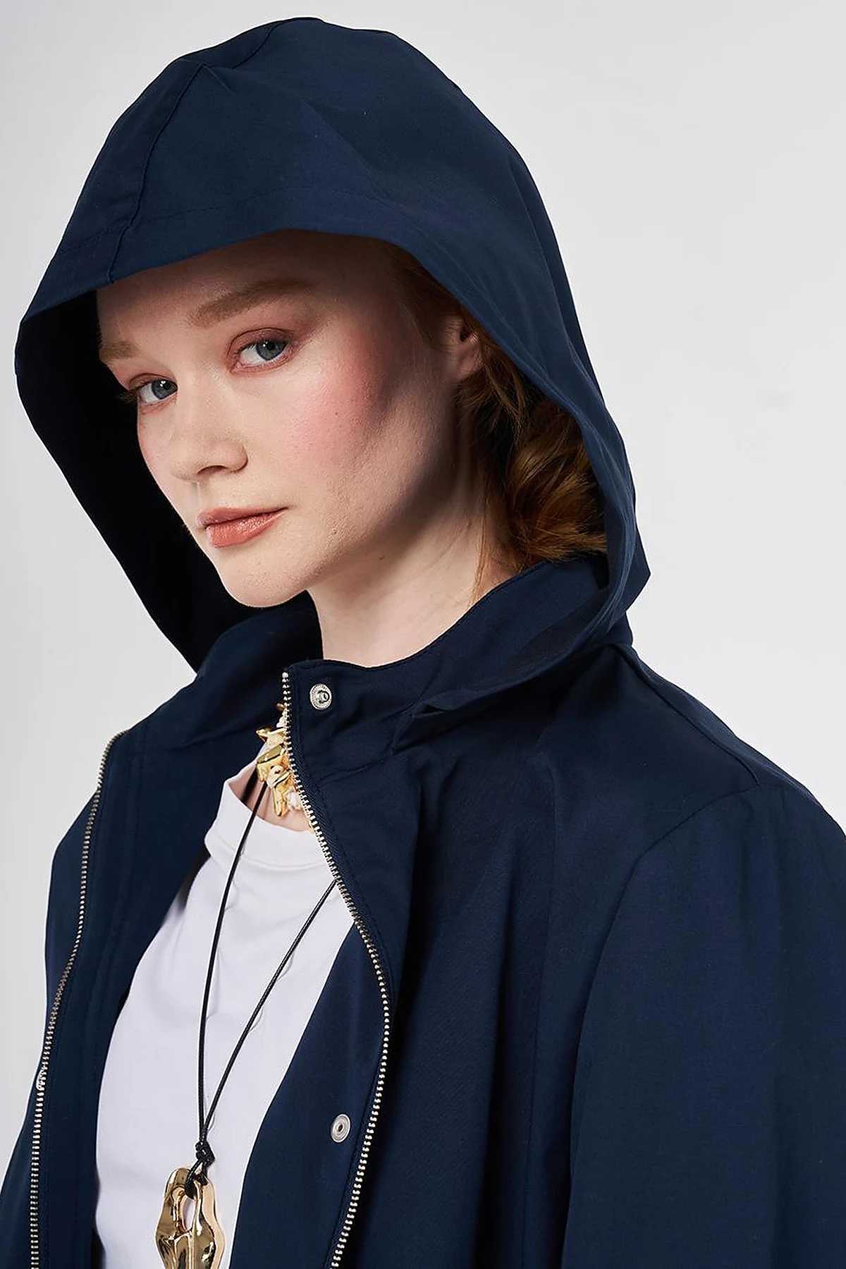 Hooded Trench Coat Dark Navy