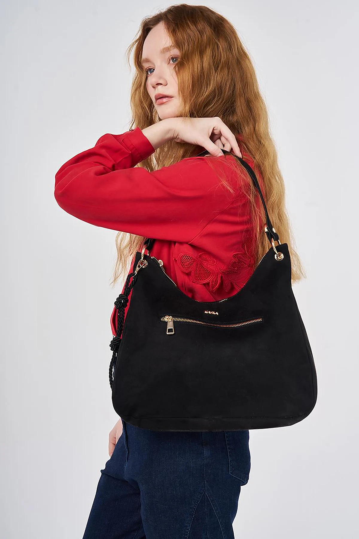 Logo Suede Bag Black