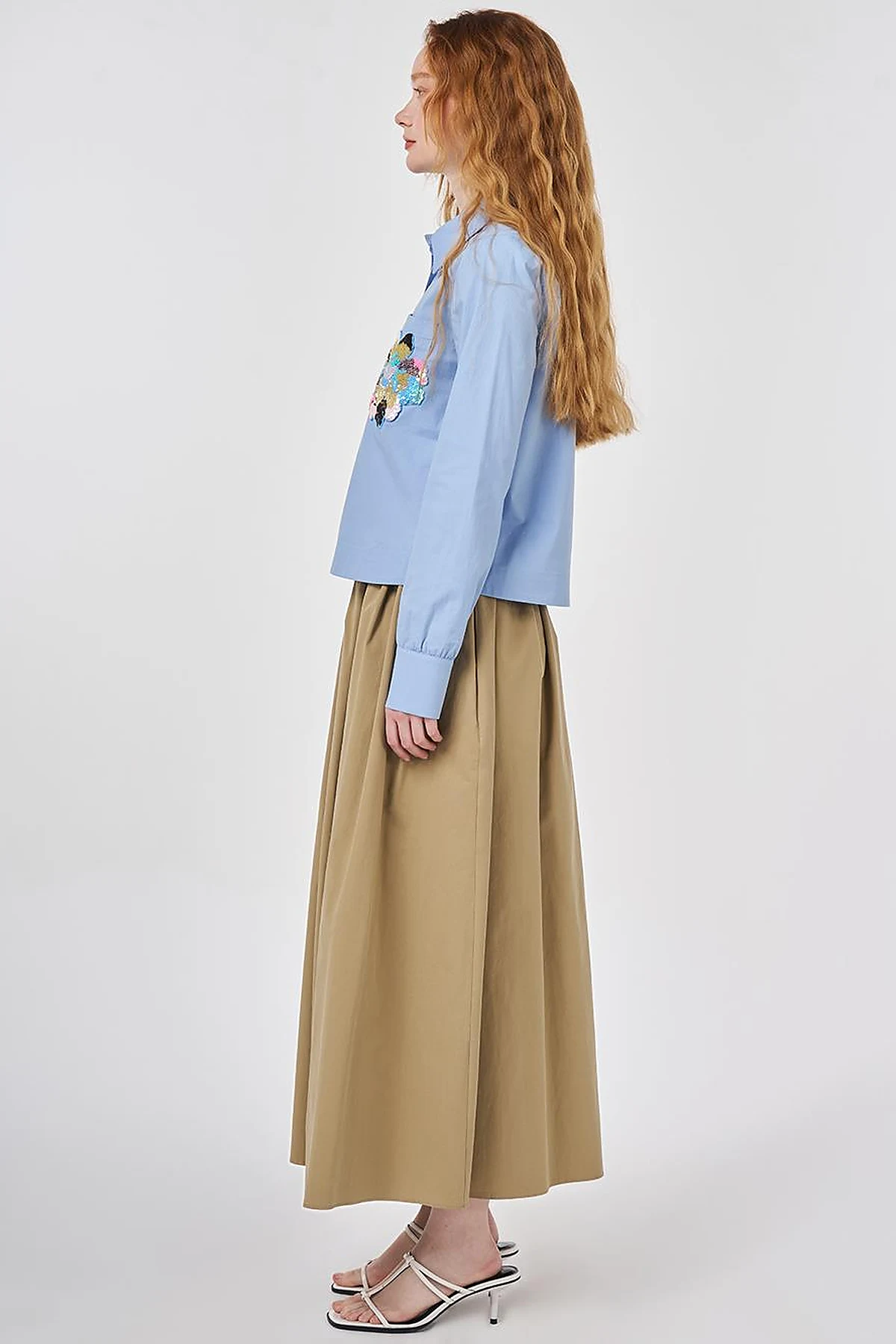 Sequined Embellished Cotton Blouse Light Aviator Blue