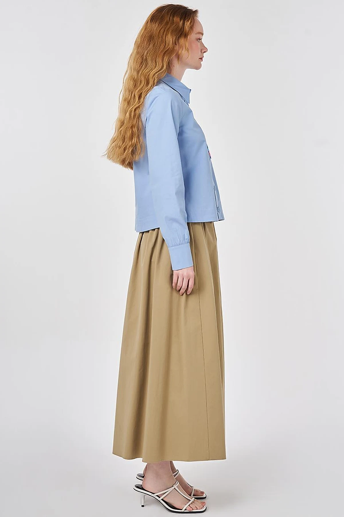 Sequined Embellished Cotton Blouse Light Aviator Blue
