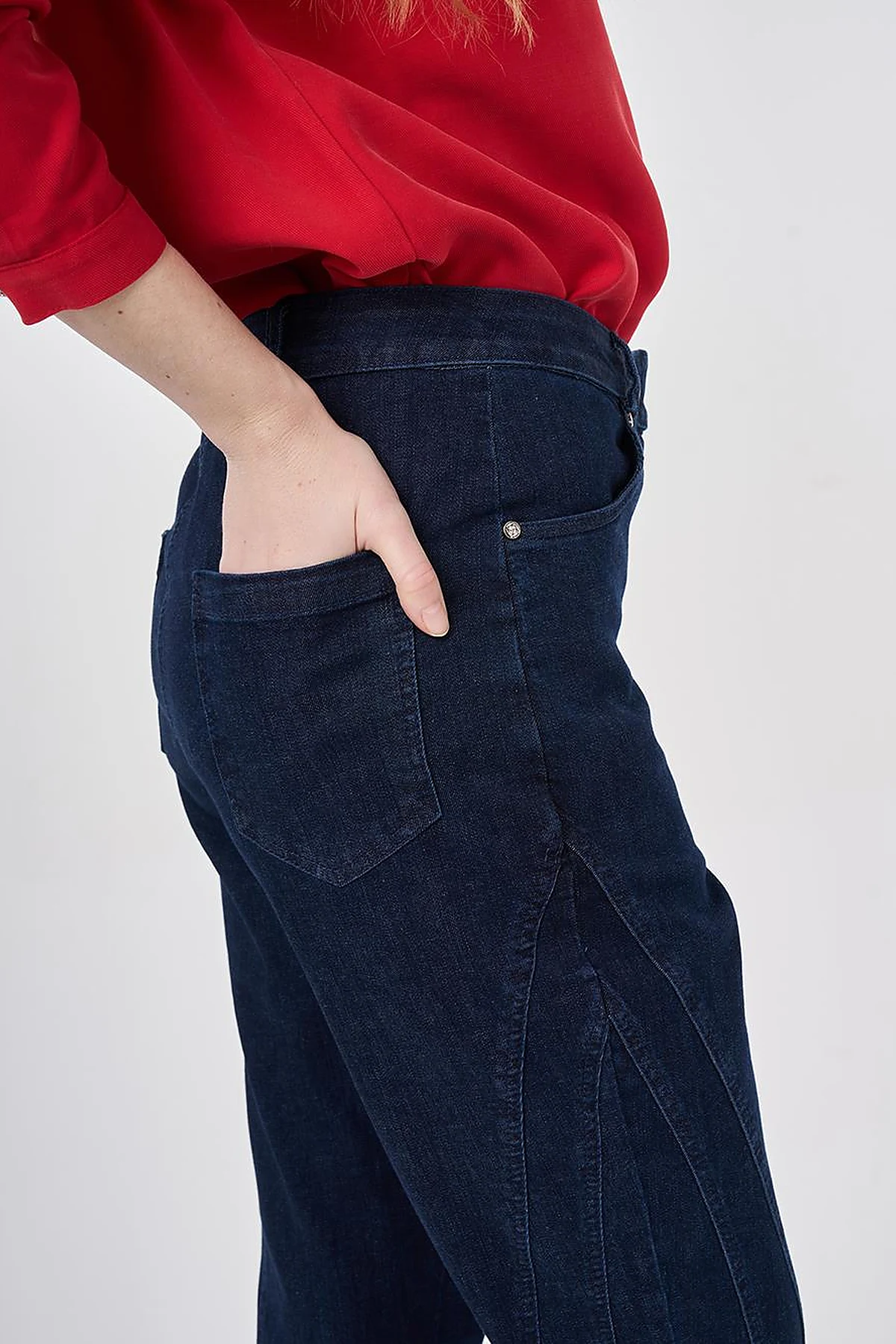 Washed Flared Denim Trousers Navy 