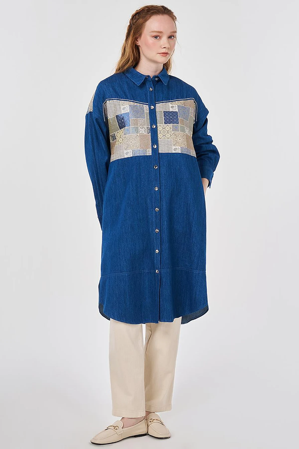 Washed Jacquard Denim Tunic Blue 