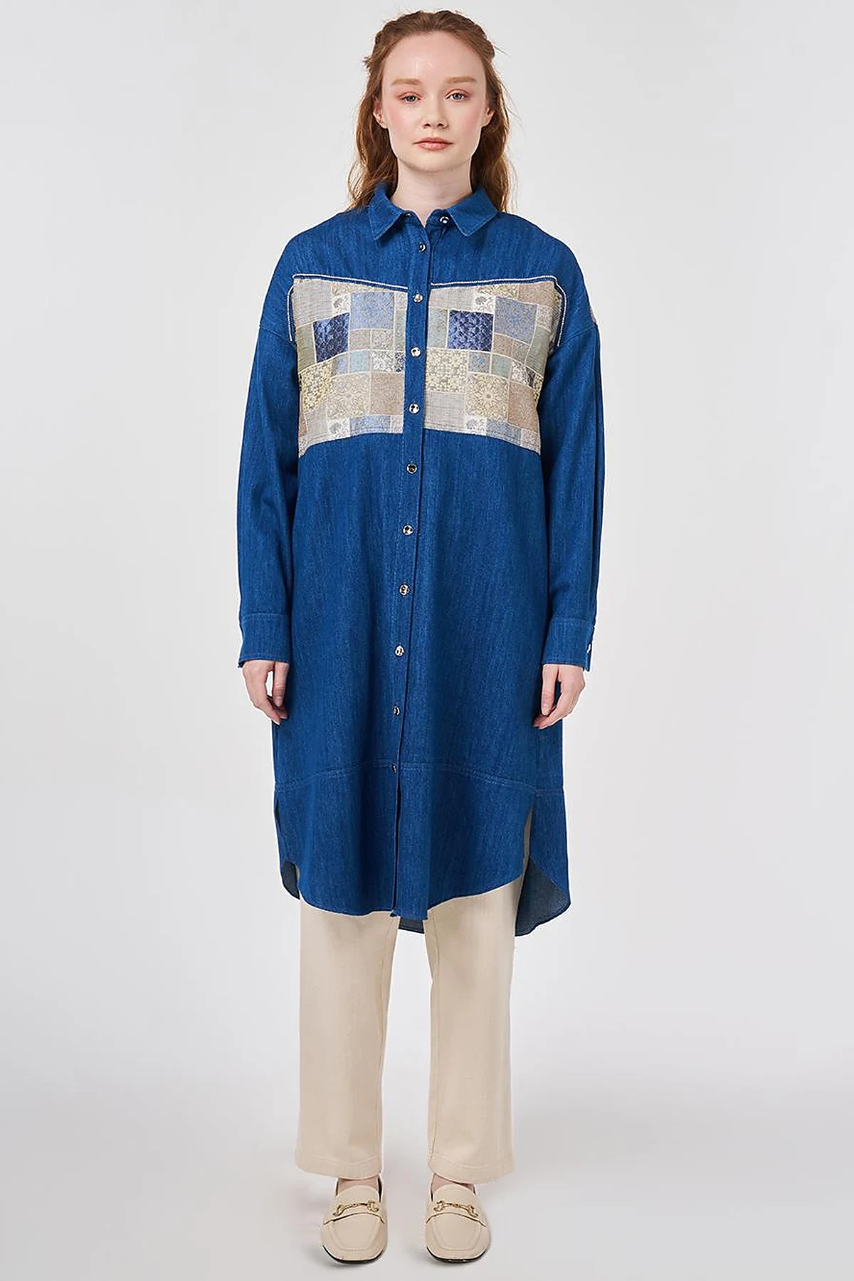 Washed Jacquard Denim Tunic Blue 