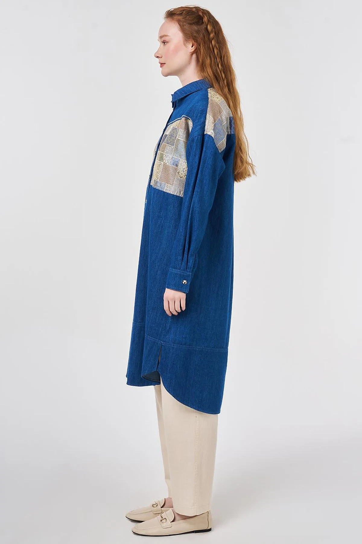Washed Jacquard Denim Tunic Blue 