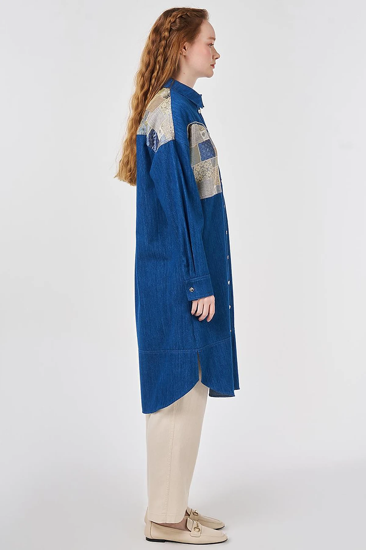 Washed Jacquard Denim Tunic Blue 