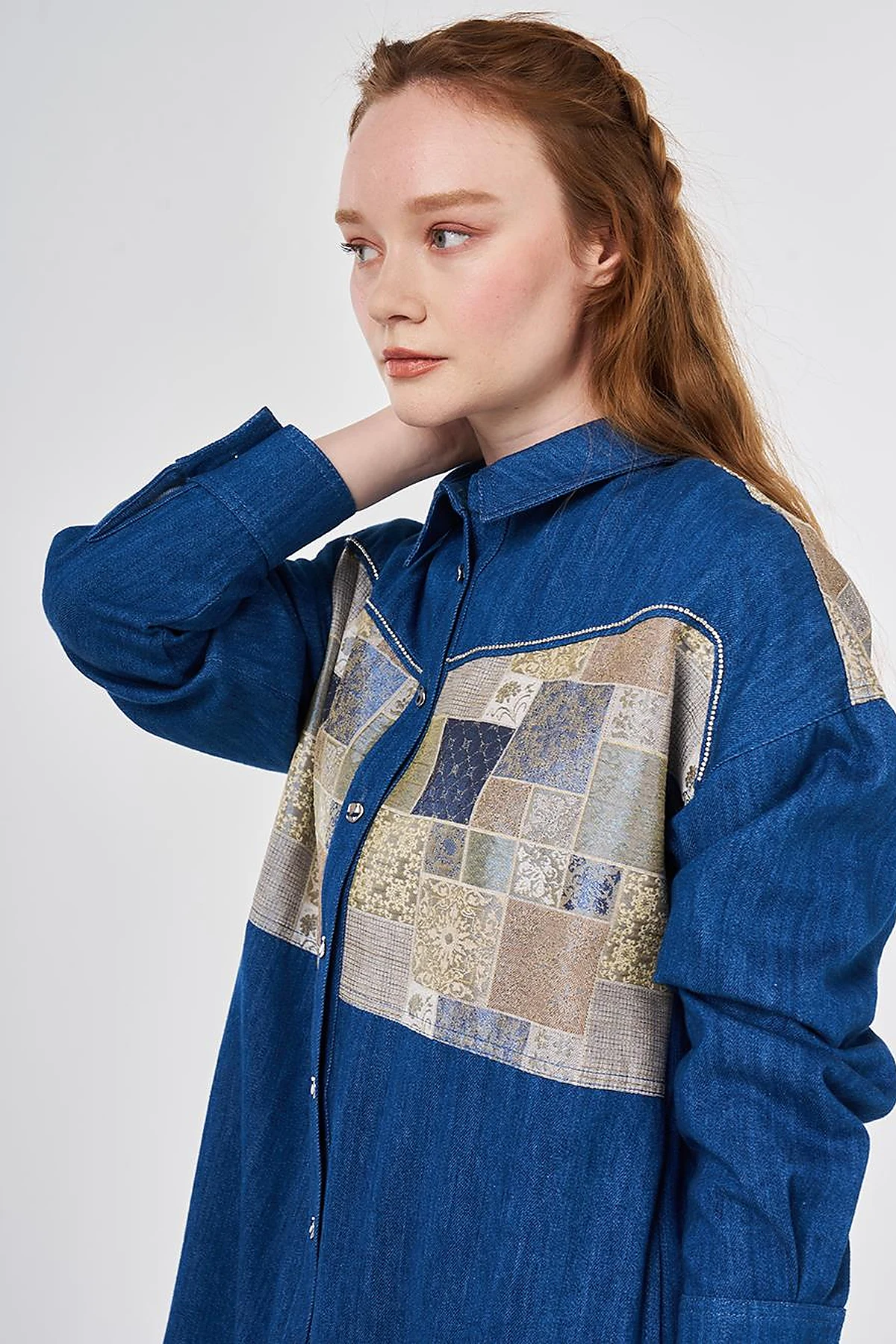 Washed Jacquard Denim Tunic Blue 