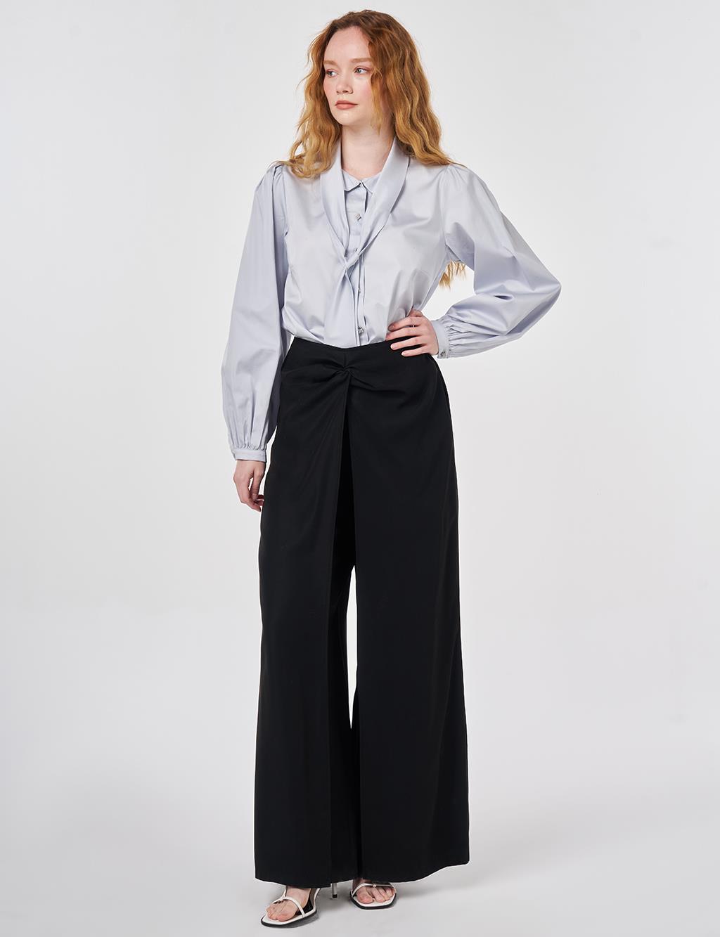 Waist-Detail Modal Trousers, Black