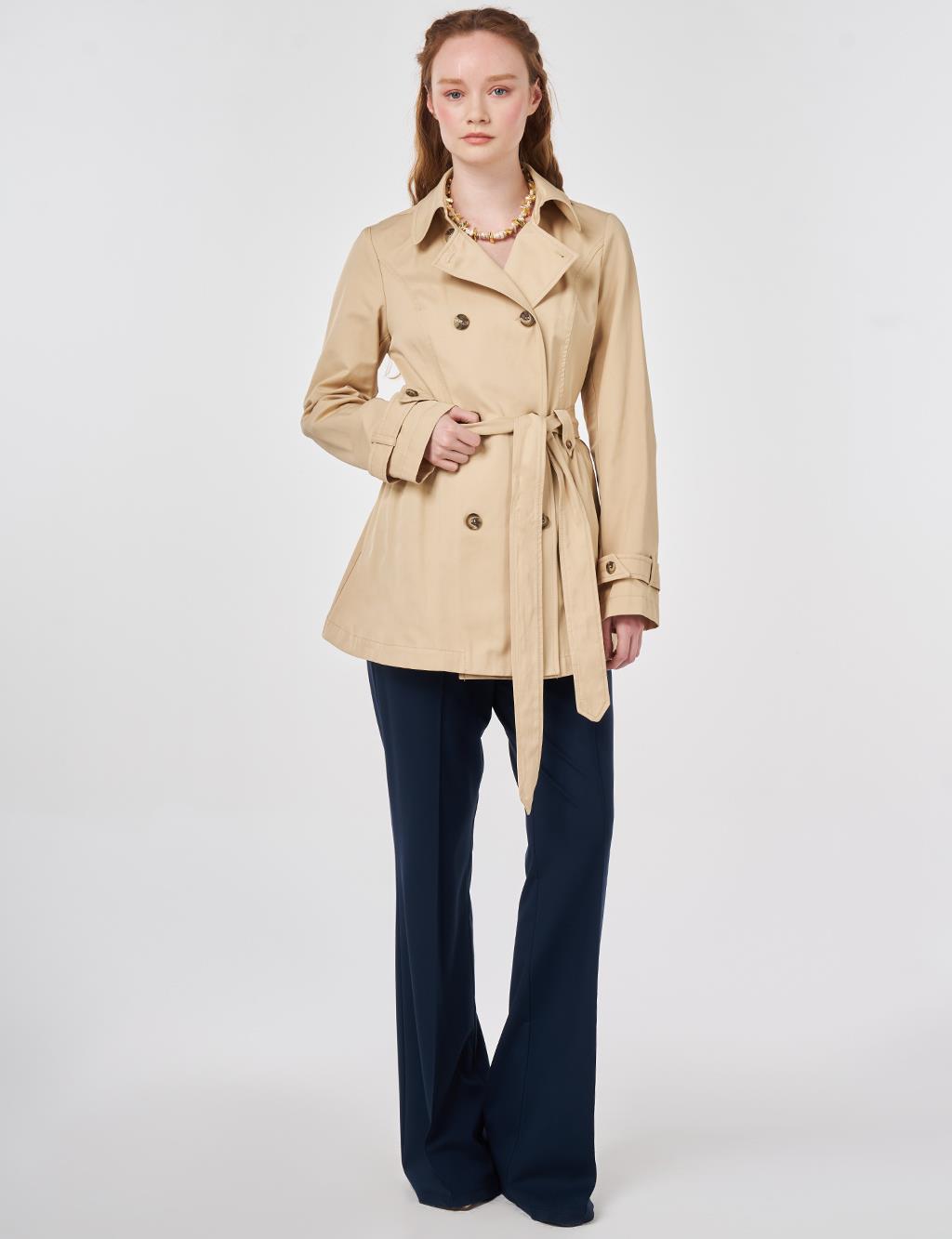 Belted Short Trench Coat, Light Yellow