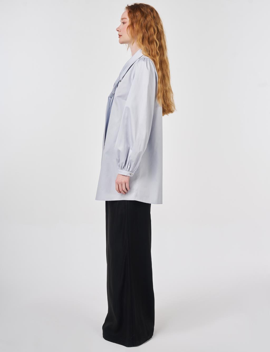 100% Cotton Shawl Collar Tunic Blue