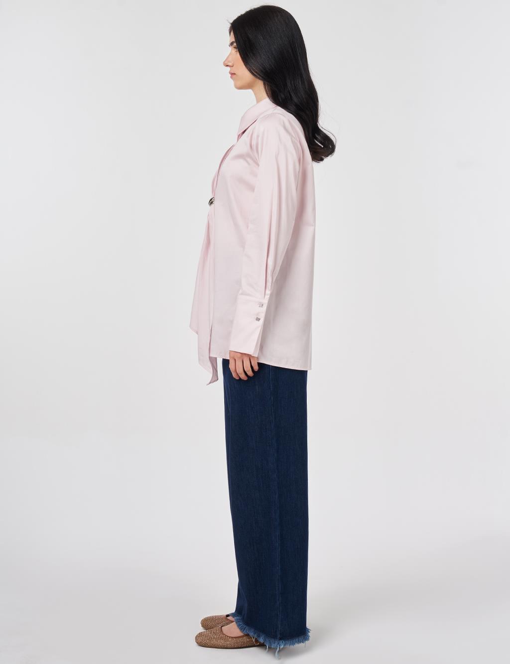 %100 Pamuklu Metal Aksesuarlı Tunik Pudra