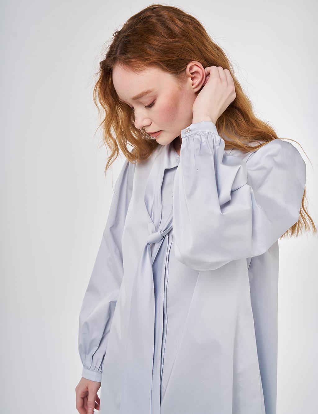 100% Cotton Shawl Collar Tunic Blue