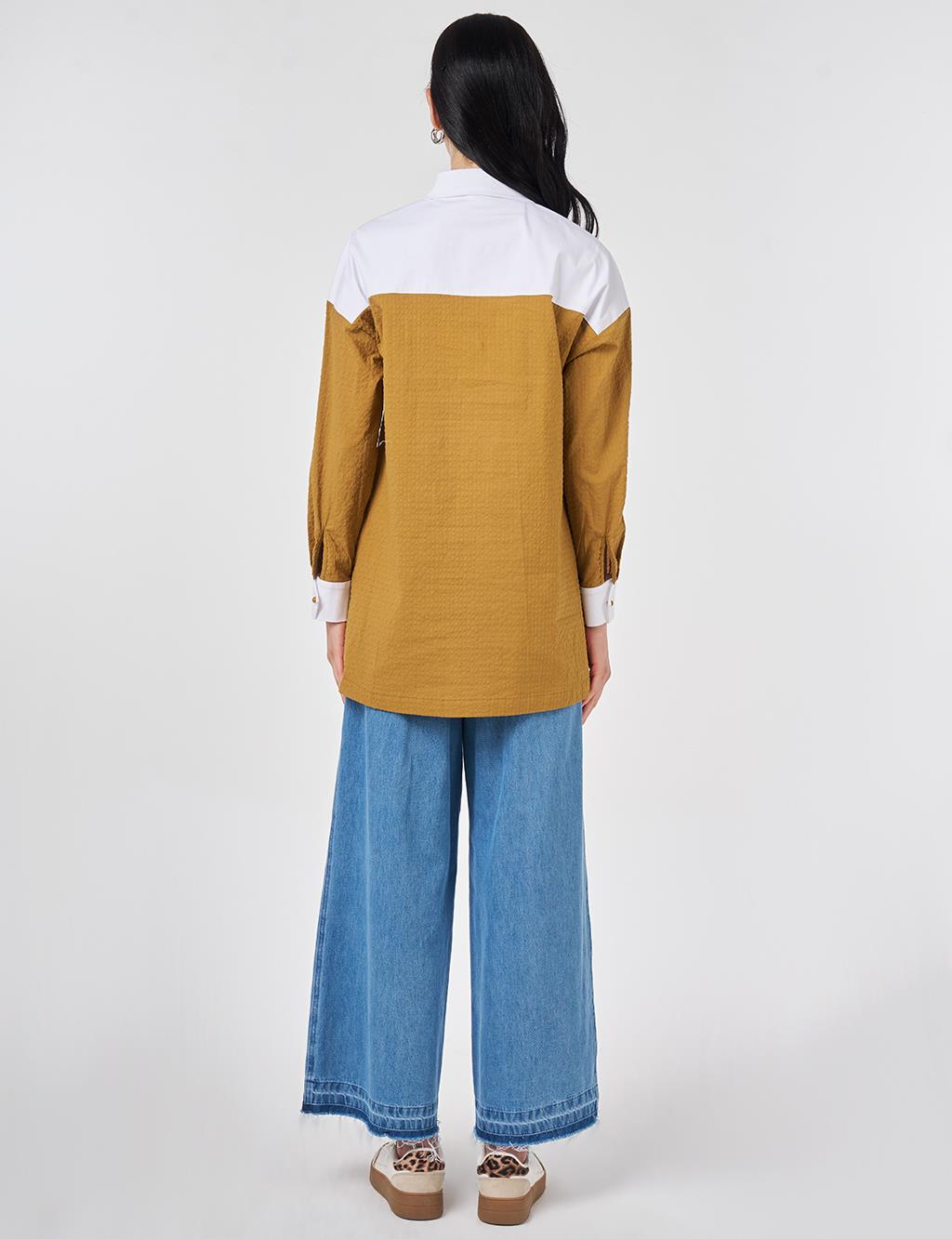 100% Cotton Tunic with Trim, Dark Mustard