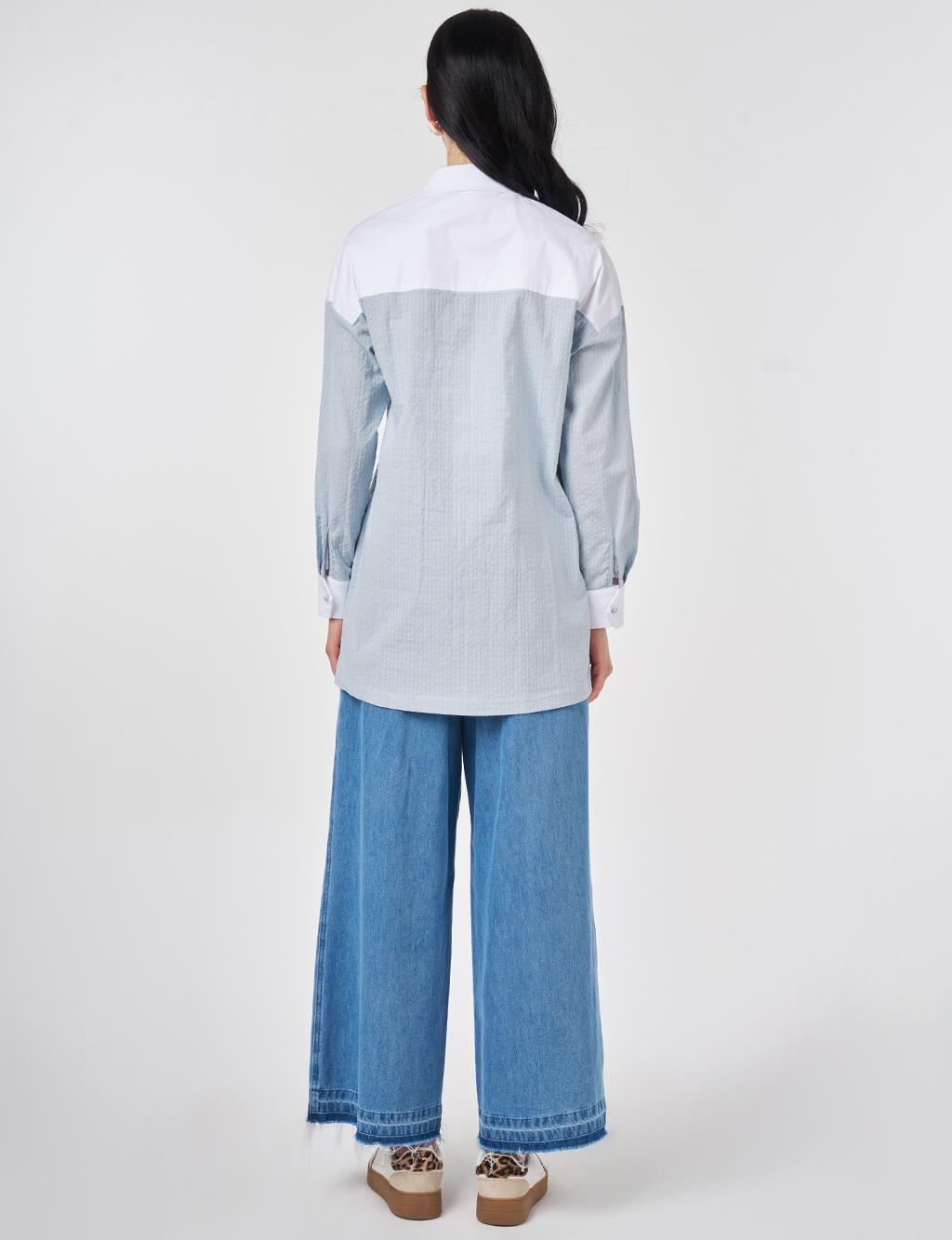 100% Cotton Tunic with Trim, Blue