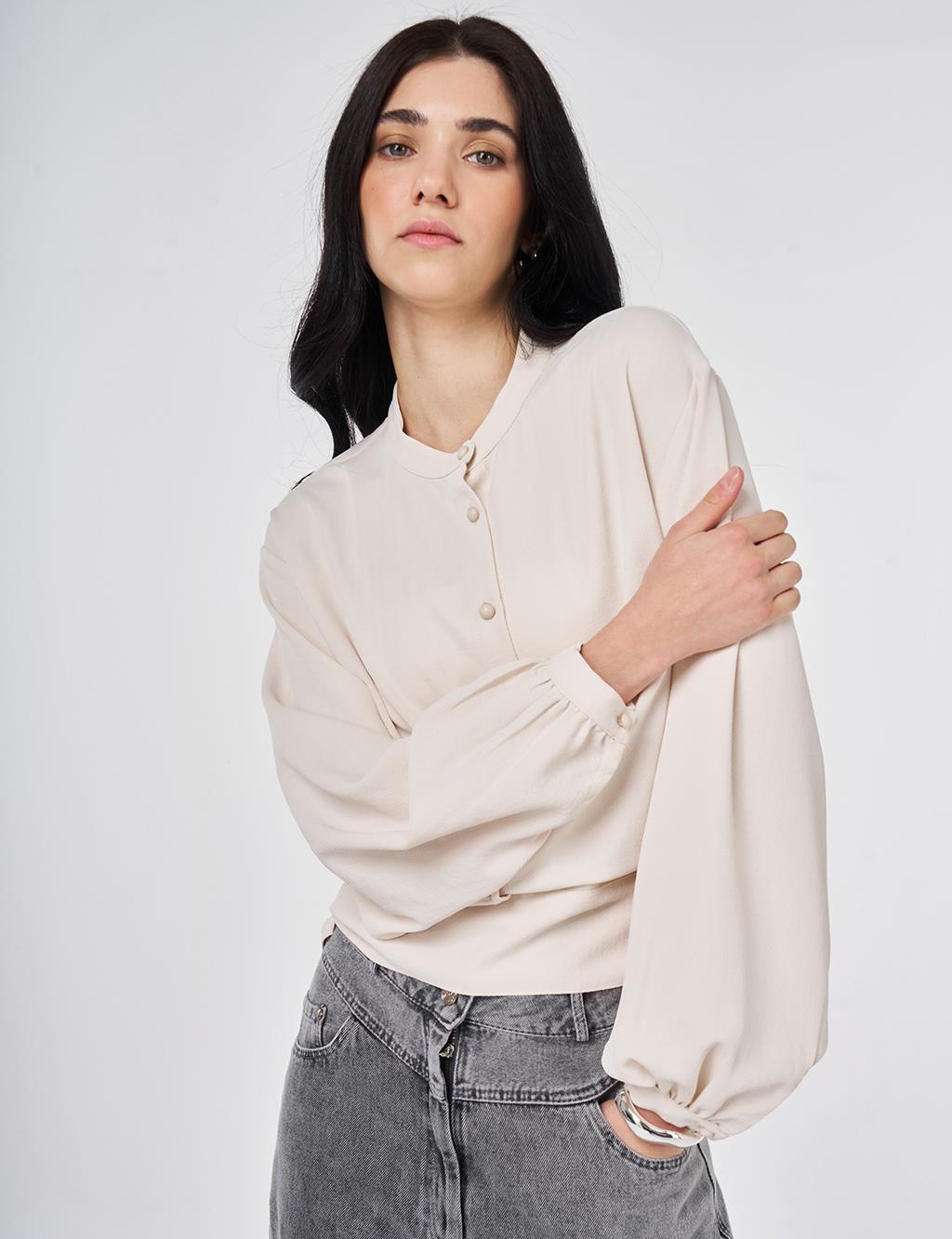 Brit Button Closure Blouse, Cream