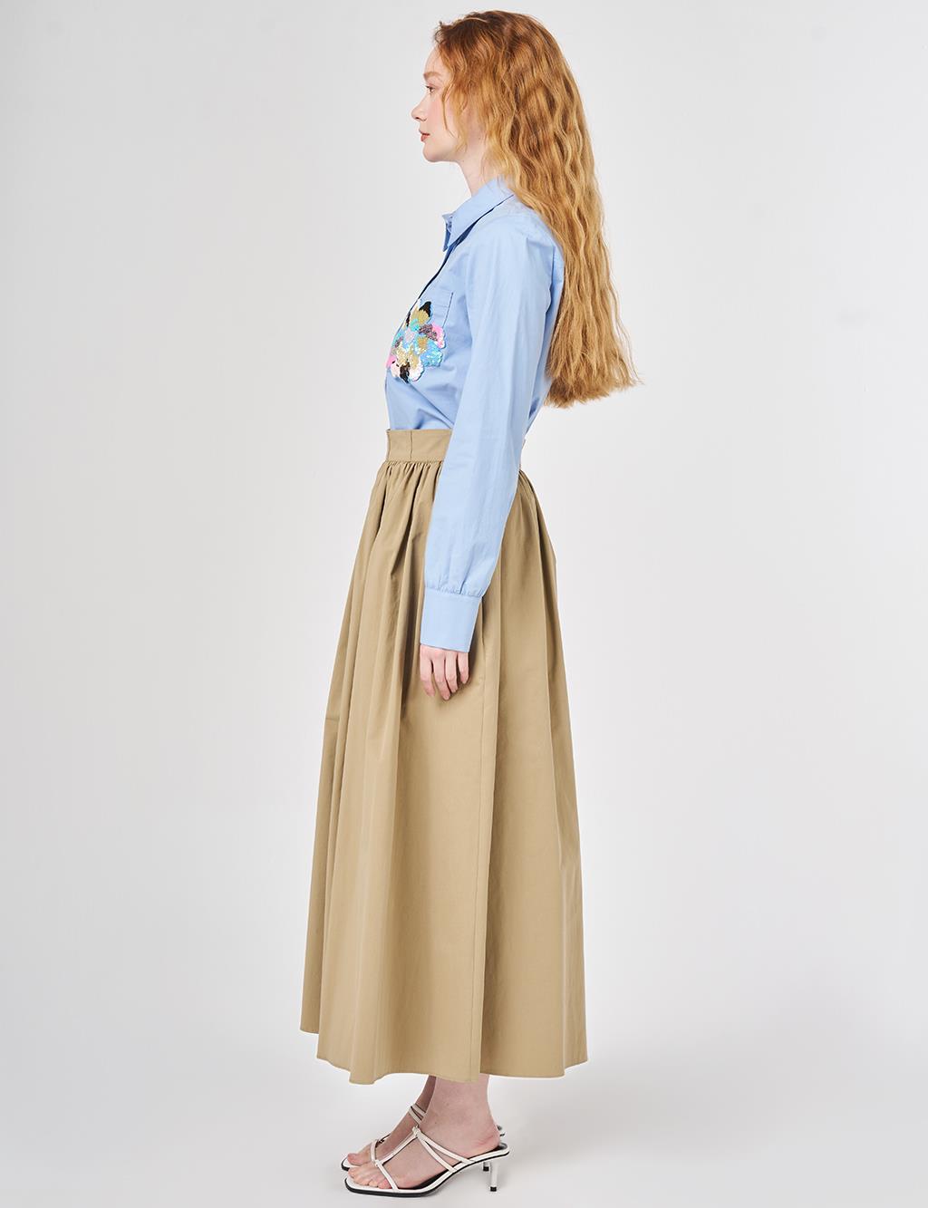 High-Waisted A-Line, Beige