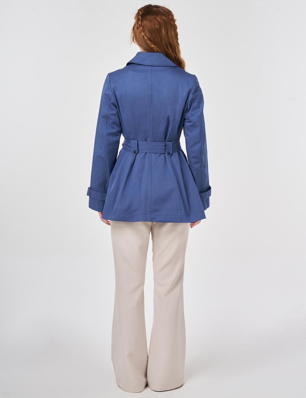 Belted Short Trench Coat, Indigo