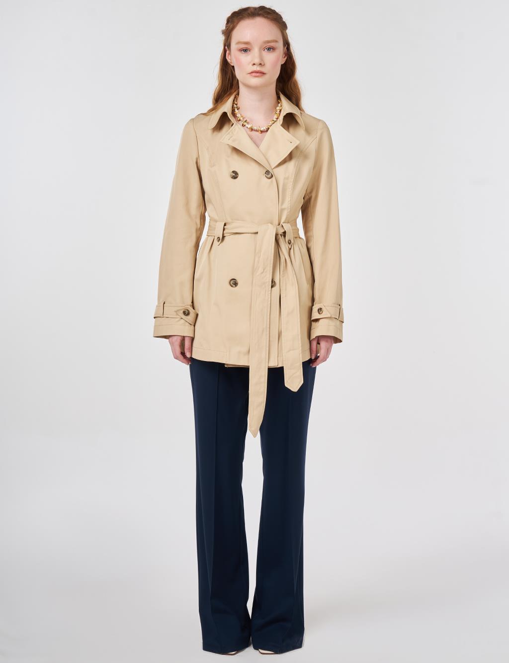 Belted Short Trench Coat, Light Yellow