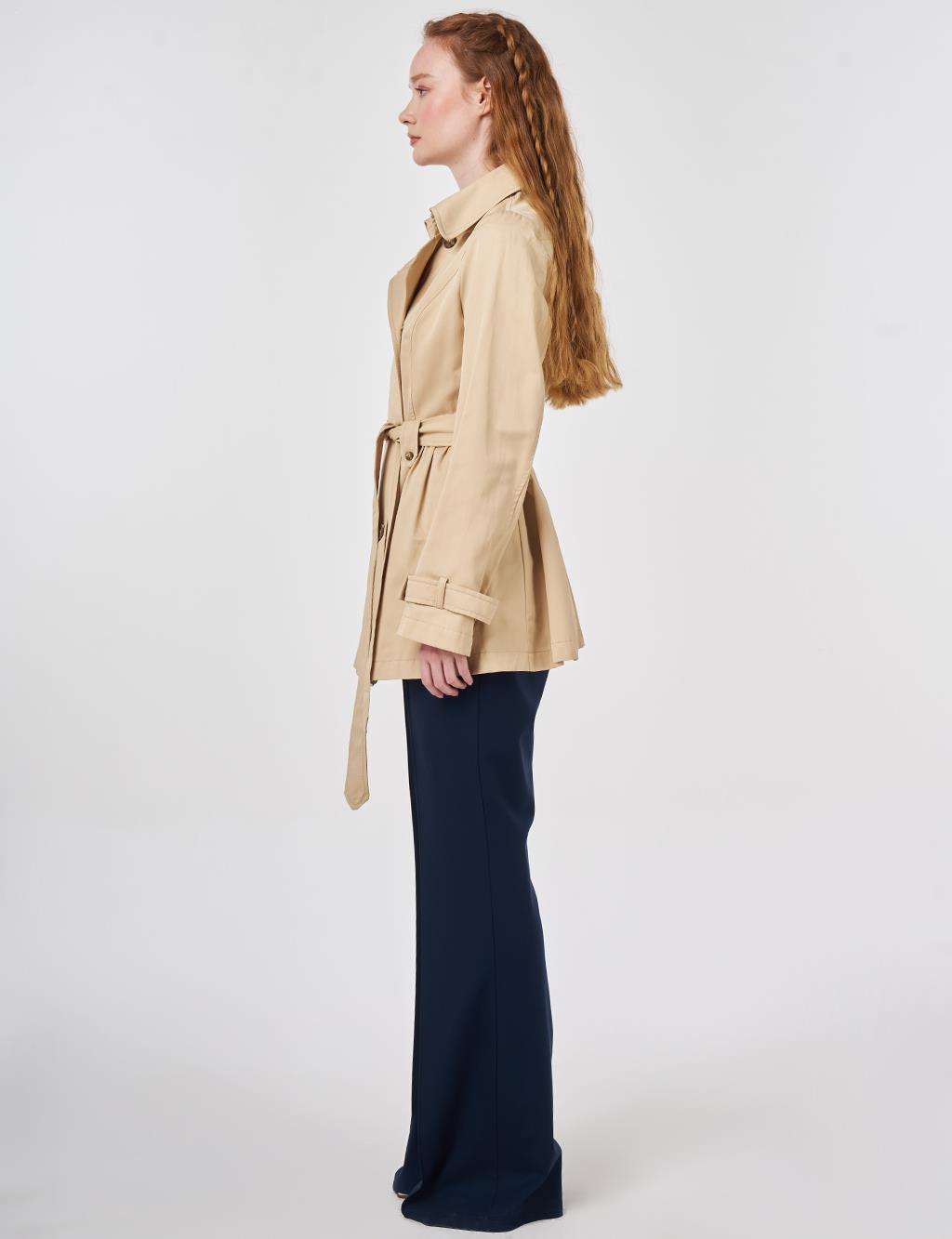 Belted Short Trench Coat, Light Yellow