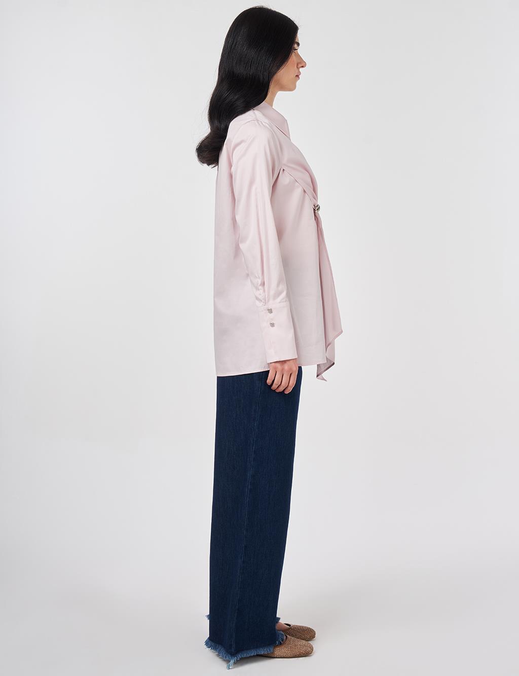 %100 Pamuklu Metal Aksesuarlı Tunik Pudra