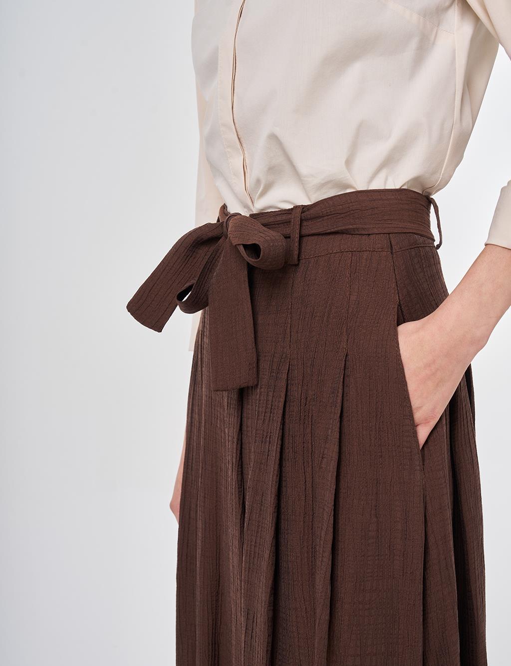 Belted Crinkle Skirt, Chocolate
