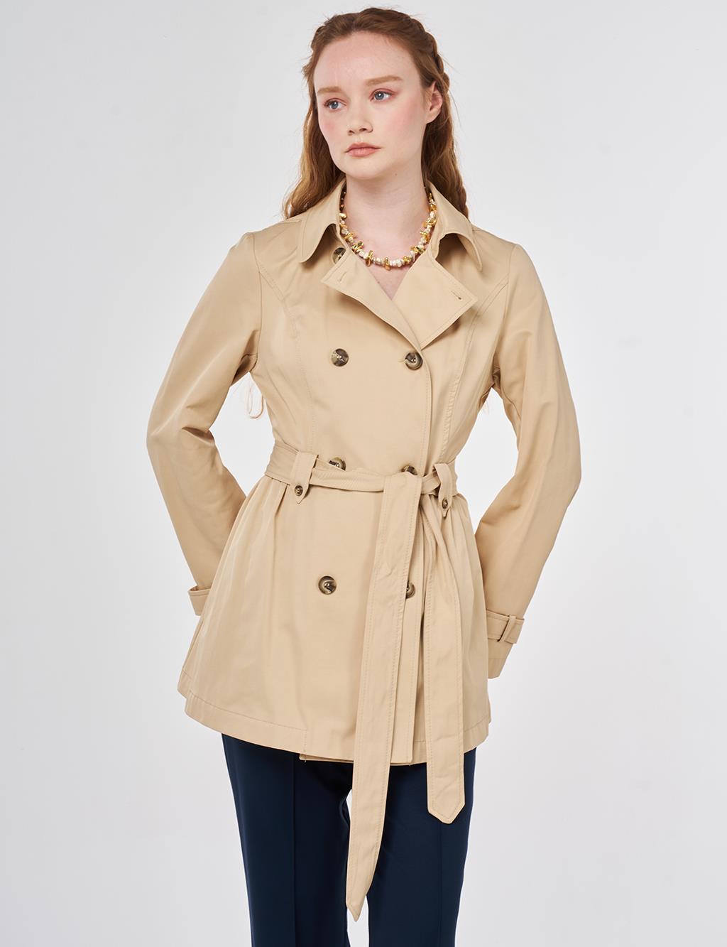 Belted Short Trench Coat, Light Yellow