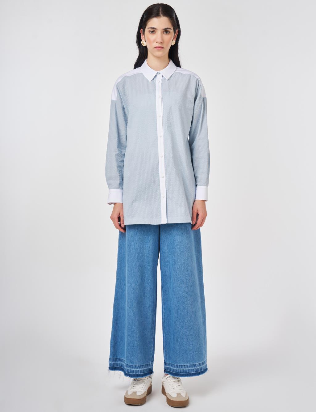 100% Cotton Tunic with Trim, Blue