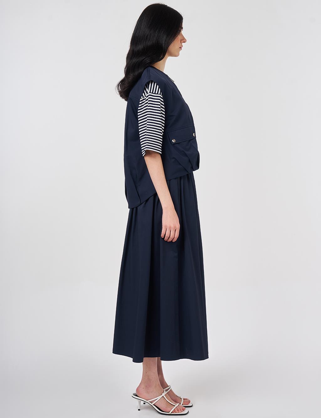 Zipper Closure Short Vest, Dark Navy