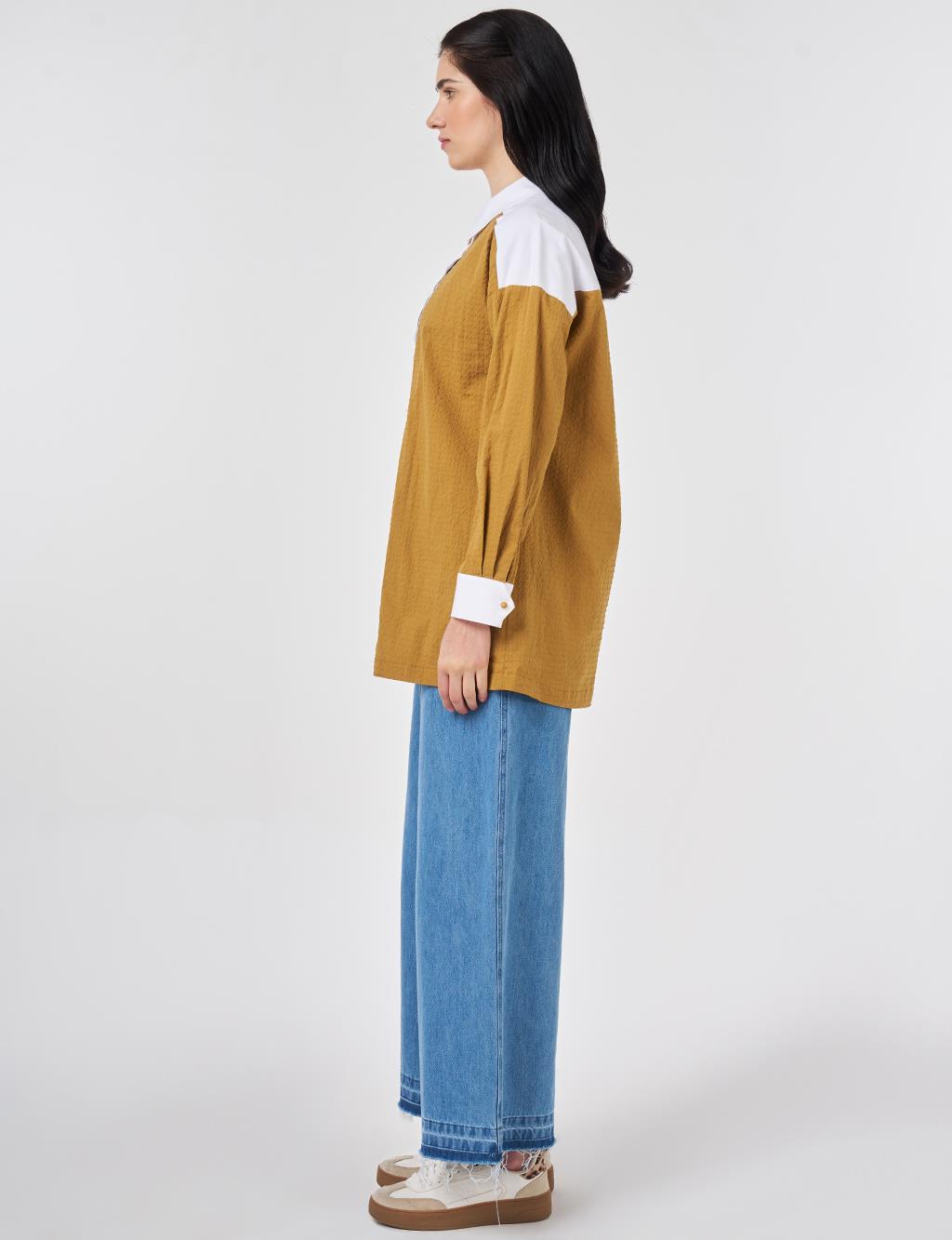 100% Cotton Tunic with Trim, Dark Mustard