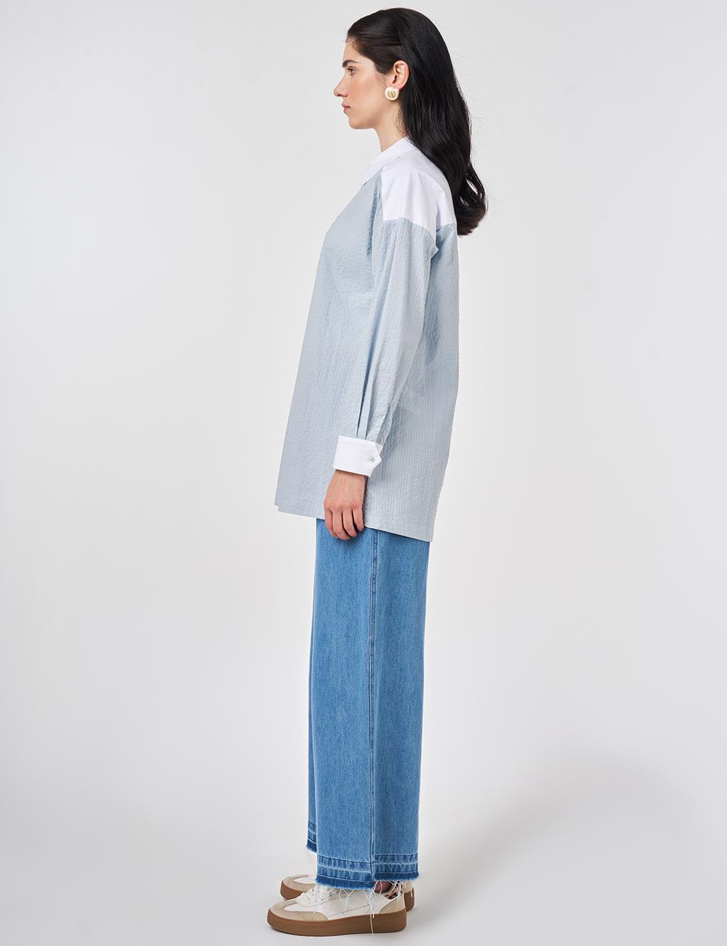 100% Cotton Tunic with Trim, Blue