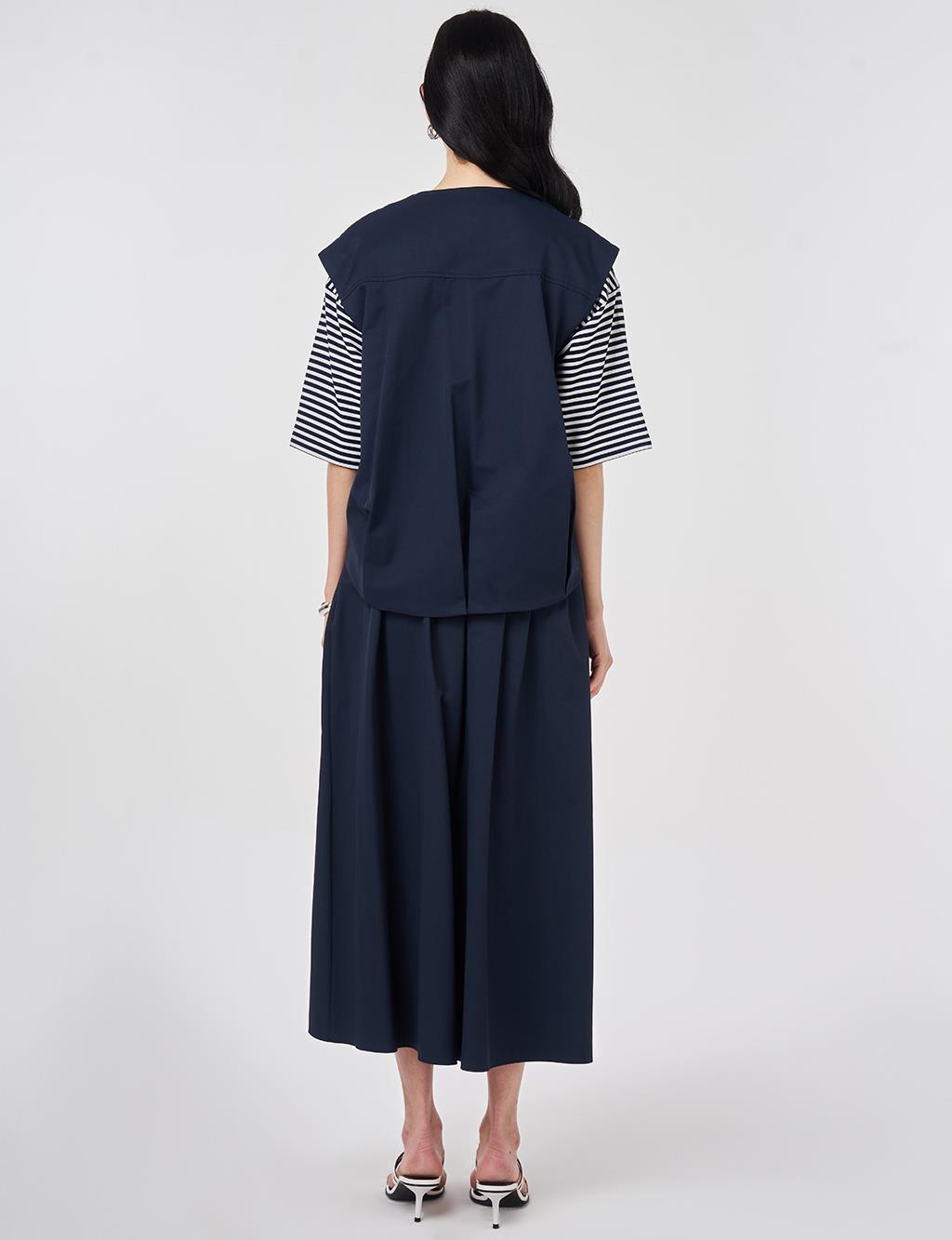 Zipper Closure Short Vest, Dark Navy