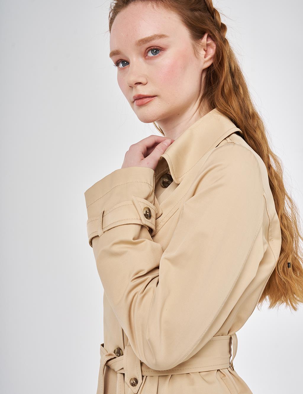 Belted Short Trench Coat, Light Yellow