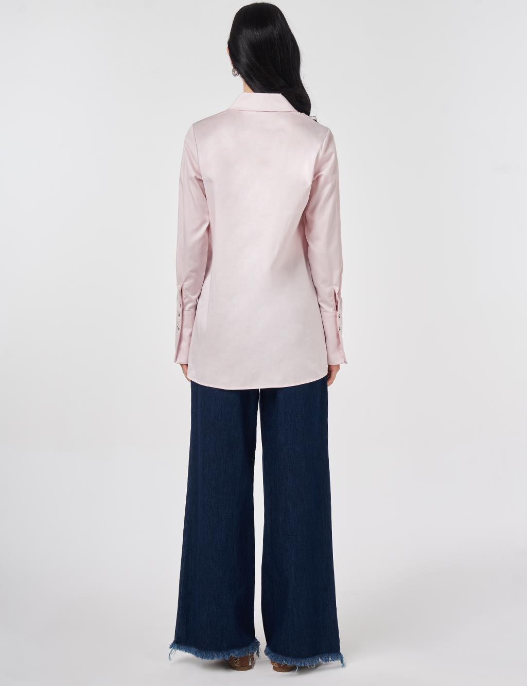 %100 Pamuklu Metal Aksesuarlı Tunik Pudra