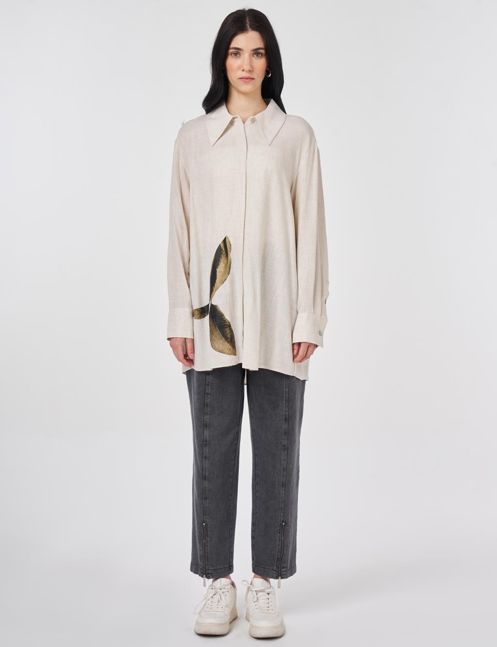 Printed Viscose Linen Tunic Cream