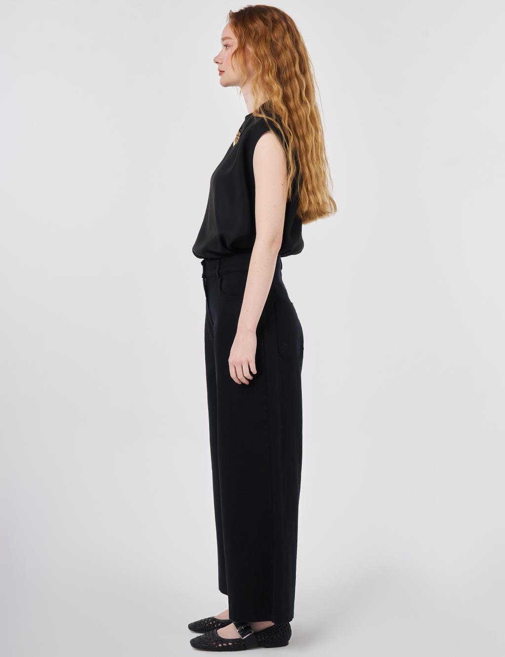 Wide Leg Canvas Pants Black