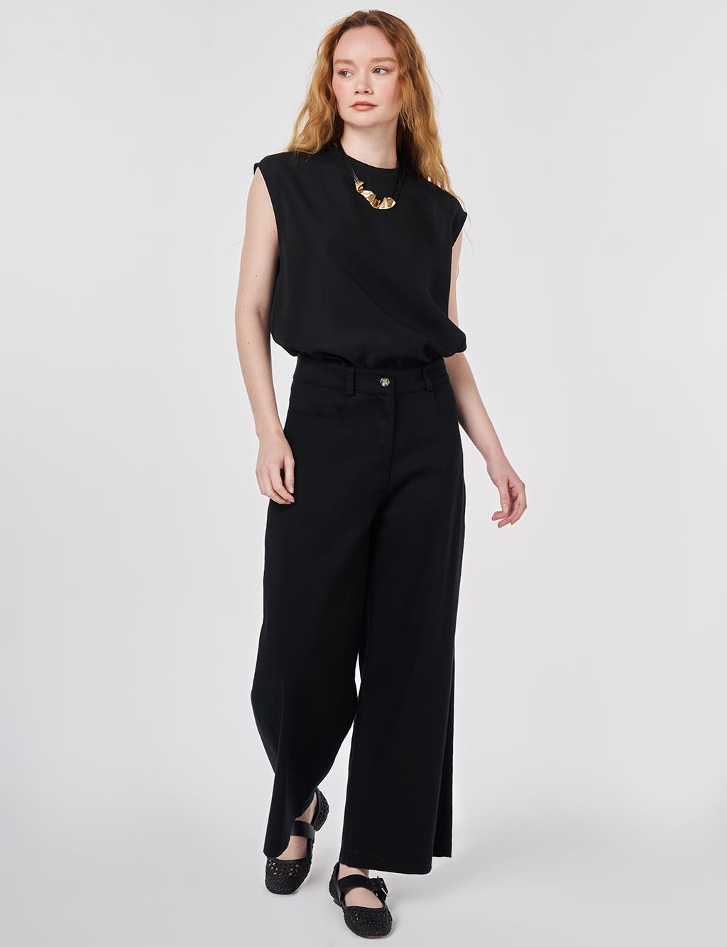 Wide Leg Canvas Pants Black